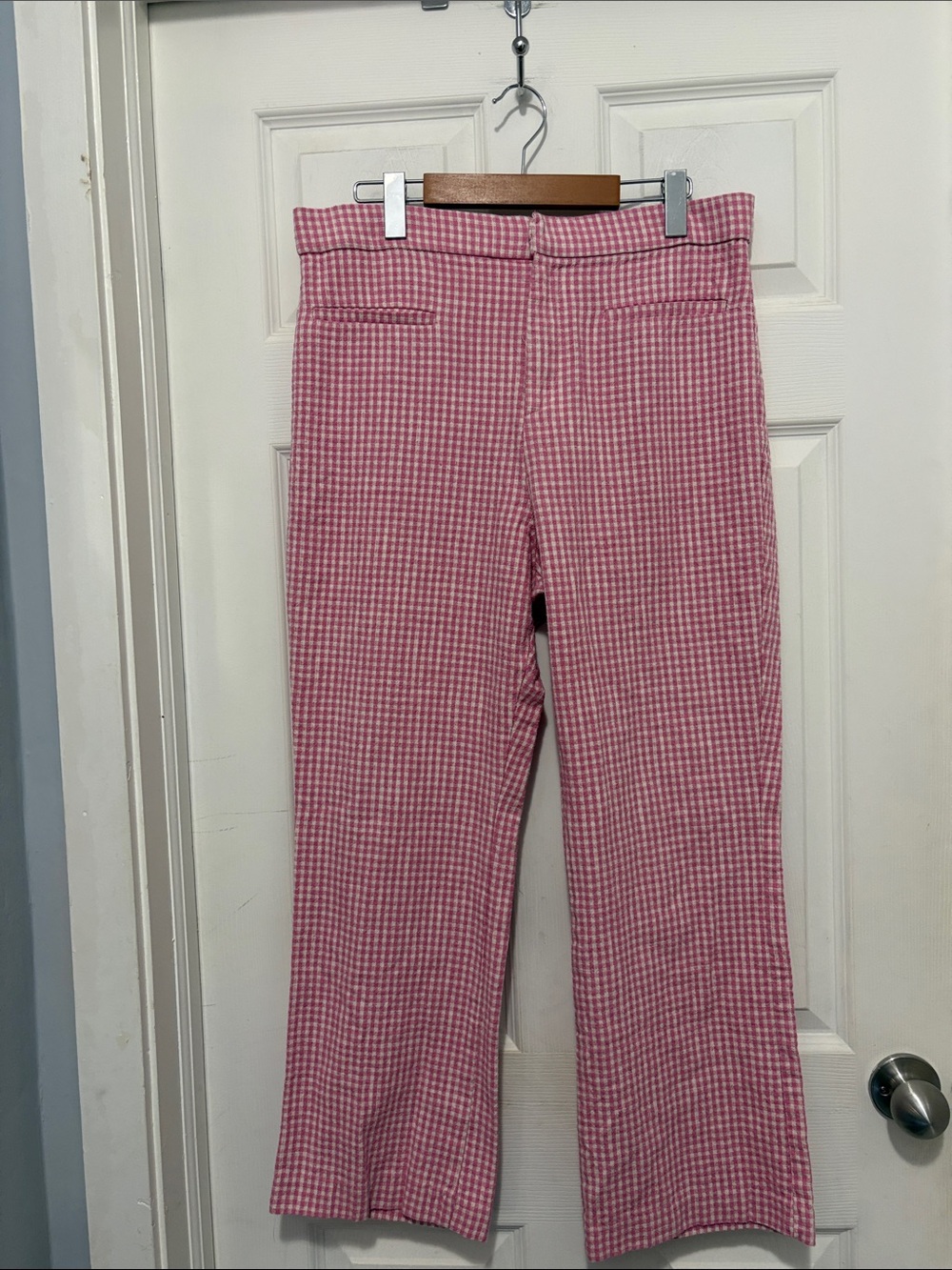 Zara High Waisted Pink Gingham Cropped Pants
